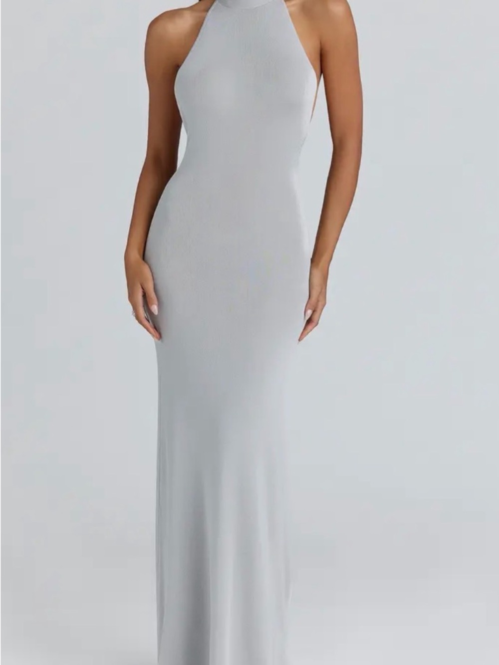 HOUSE OF CB Backless Halter Maxi Dress in Light Gray